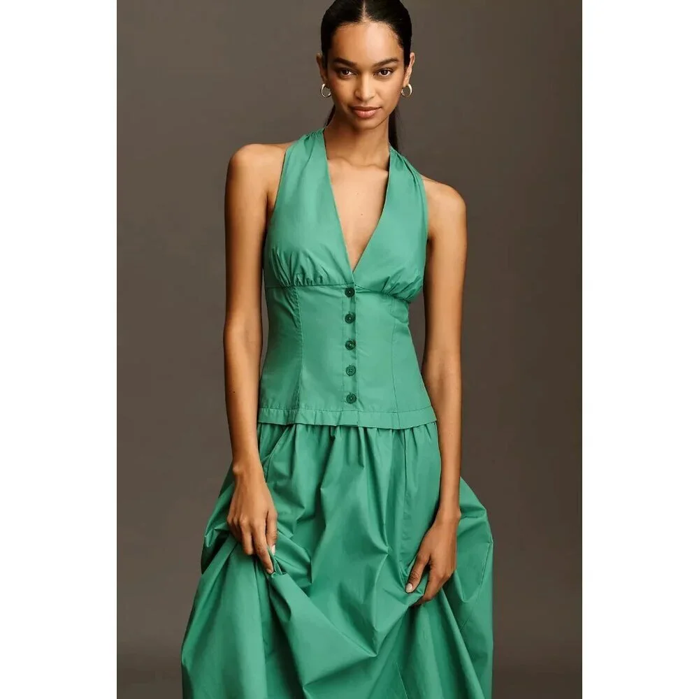 Anthropologie Maeve Green Sleeveless Midi Dress L - Picture 2 of 3